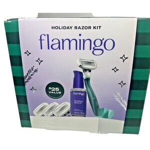 Flamingo Holiday Razor Kit-4 Cartridges, Stand & Shave Oil-Avocado Coconut Argan